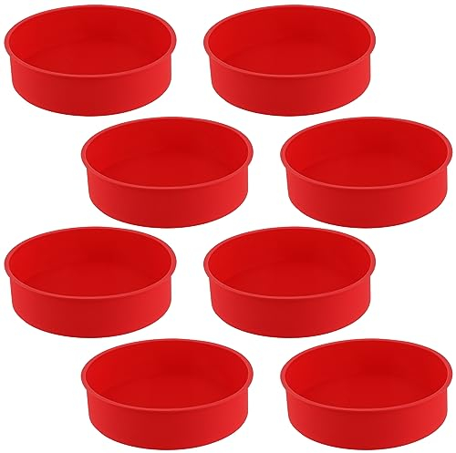 FUNSUEI 8 PCS 8 Inch Round Silicone Cake Mould, Non-Stick Round Silicone Cake Pan, Baking Cake Mould for Layer Cake, Cheesecake, Rainbow Cake, Bakeware