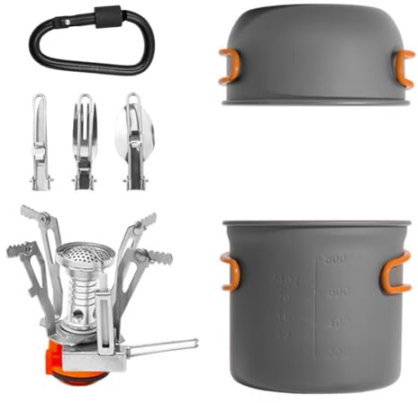 ZONADAH Outdoor Camping Picknick Geschirrset 1-2 Personen Camping Kochgeschirr Herd Ultraleicht Camping Kochutensilien Outdoor Geschirr Topf Campingausrüstung Zubehör