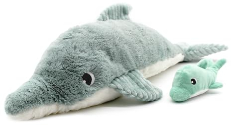 Les Déglingos Les Ptipotos by Tofou Le Delfin Maman Baby – Kuscheltier – weiches Plüschtier Geburt – Mintgrün – 54 cm