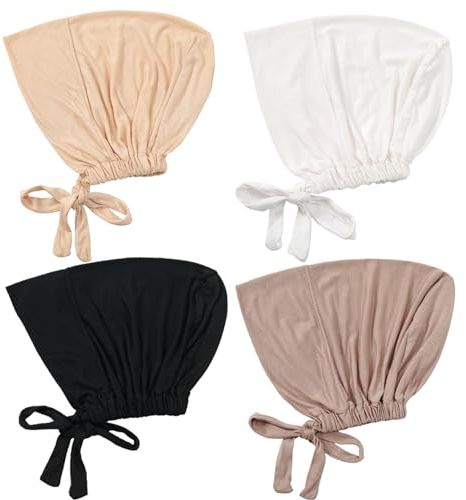 Generisch Hijab Undercap Hijab Caps Hijab Undercap Non Slip Hijab Schal 4pcs Non-Slip-Hijab-Cap atmungsable Hijab Unterstrahlung mit Bindeverschlusser-Verschluss Hijab-Kappe für Frauen