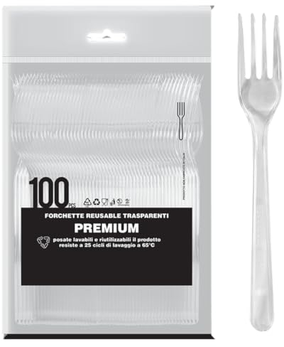 Forchette Premium in Plastica PS Trasparente Confezione 100 Pz da 180 mm