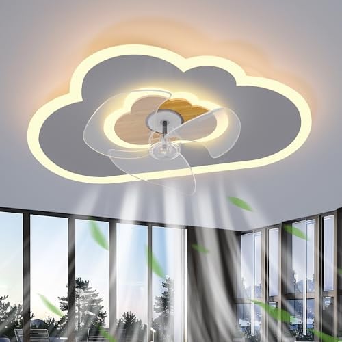 Deckenventilator mit Beleuchtung Dimmbar Wolken Ventilator Deckenleuchte Holz LED Fan Deckenventilator Mit Fernbedienung 47W 6 Wind Moderne Deckenventilator Licht Für Wohnzimmer Schlafzimmer,50CM