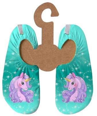 Slipstop Kinder Strandschuhe Anti Rutsch Sport- Schwimmschuhe Badeschuhe Urlaub für Mädchen in Türkis mit Einhorn Bellisima Sonnenschutzfaktor 50+, Gr. 21-23