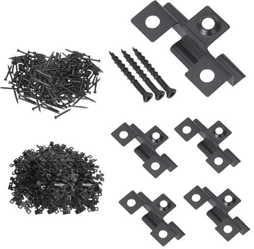YORKING 300Pcs Composite Decking Clips 8mm Fastener Board Clip Composite Decorative Plate Hidden Fixing Fastener Metal Clip with 100 Stainless Steel Screw for Woodworking Floor Fixing