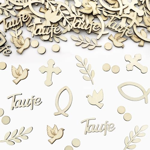 Goldenland Holz Konfetti Taufe, Kommunion Deko, Streudeko, Fisch Tischdeko Junge Mädchen, Konfirmation Erstkommunion Deko, Für Babyshowerparty - 100 Stück