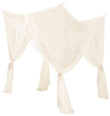 Moustiquaire de Lit à Quatre Portes, Rideaux à Baldaquin de Luxe pour Chambre Chic, Adaptée à La Plupart des Types de Lits, Protection Efficace Contre les Moustiques, Beige