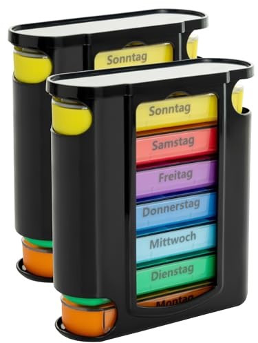 Smart-Planet 2er Set Tablettenbox 7 Tage 4 Fächer - Medikamentenbox - Pillendose perfekt für Unterwegs - BPA Frei Seniorenfreundliche Pillenbox - Tablettendose morgens, mittags oder abends