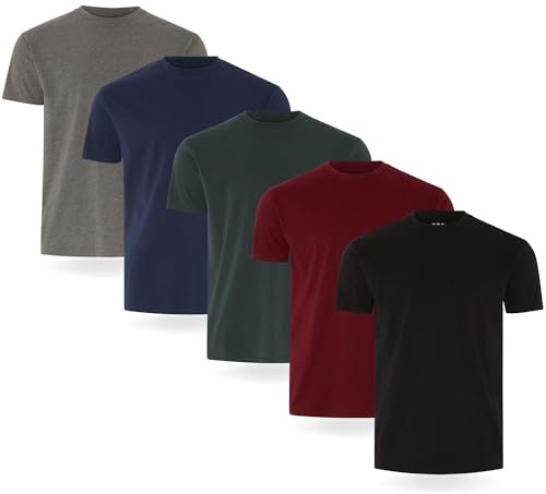 FM London Lot de 3/5 T-Shirts pour Hommes T-Shirt Homme, Noir, Bourgogne, Vert, Marine, Anthracite (5 Unités), XL