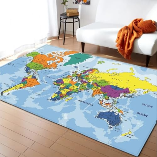 Area Map Wohnzimmerteppich Schlafzimmerteppich Weltkarte Im Vintage-Stil Teppich 3D-Gedruckter Flauschiger Flanellteppich - Polyester-Soft-Touch, Leicht Zu Reinigen 80 X 120 Cm / 31.5 X 47.2 -7N9Q8F