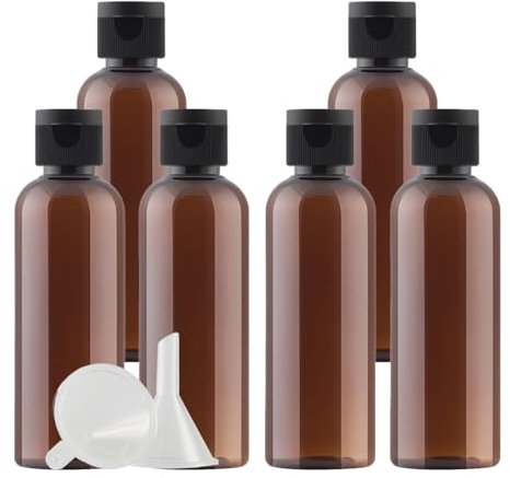 PQPAUTY 6 pièces 100ml Marron Vide Plastique Bouteille avec Noir Bouchon à Bascule de Lotion pour crèmes gels shampooing lotions