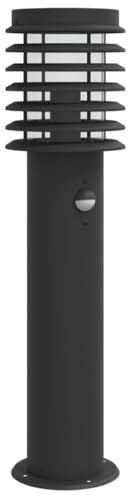 vidaXL Wegeleuchte mit Bewegungsmelder, Außenleuchte mit IP44-Schutzart, Standleuchte mit Diffusor, Gartenlampe, Schwarz Edelstahl