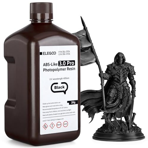 ELEGOO ABS-Like Resin 3.0 Pro, Harz für 3D-Drucker mit Höherer Kratzfestigkeit, 405nm UV Harz für MSLA/DLP/LCD-Drucker, Schnelle Aushärtung, Hohe Präzision, Nicht Spröde, Schwarz 2000g