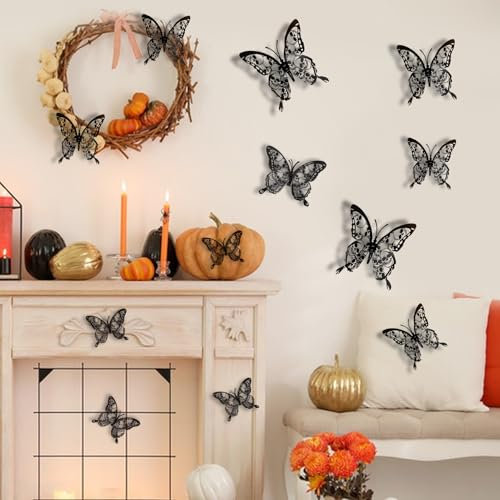 Halloween 3D Fledermaus Deko, Halloween Fledermaus Wandaufkleber, Halloween Deko Fledermäuse Zimmer Aufkleber, Wanddeko Halloween Decoration Sticker, für Fensterdeko (Schmetterling, 12 Stück)
