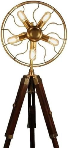 ANTIQUE AURA Nautical Floor Lamp Fan Light with Adjustable Brown Wooden Tripod Stand Vintage Style Fan Light for Home & Office Decor.
