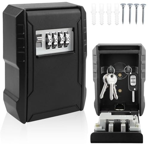 Raxfekro Schlüsseltresor mit Zahlencode & Abnehmbare Bügel, Wasserdicht Schlüsselkasten mit Schrauben und Vormontierte Löcher, Hängender Outdoor Schlüsselbox für Haus Garagen, Haus, Schule, Büro