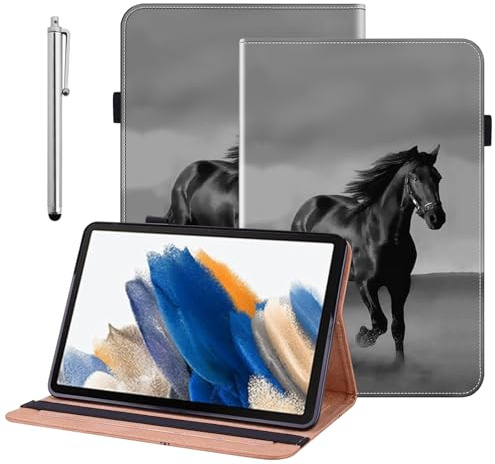 BOLELAW Case for Samsung Galaxy Tab A6 10.1 2016 (SM-T580/SM-T585) – PU Leather Folio Cover with 3 Card Slots, Pencil Holder, Kickstand, Black Horse