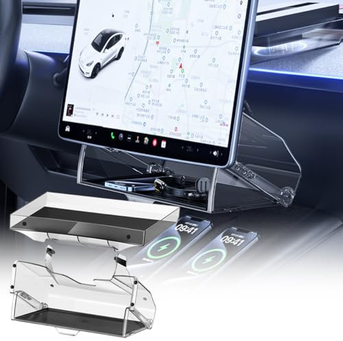 FANXIN Under Screen Storage Tray for Tesla Model 3/Y, Tesla Model Accessories, Concealed Magnetic Center Console Organizer with Acrylic Caddy Tissue Holder Set
