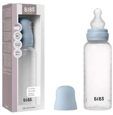 Biberon Baby BIBS 270 ml - Tettarella in silicone - Anti-coliche, senza BPA, tettarella tonda, flusso medio, leggero e facile da pulire, per neonati 0+ anni - Baby Blue