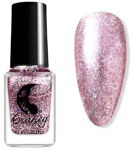 Sparkly Rose Pink Nail Polish - Shimmer Nail Varnish High Density Reflective with Rainbow Sequins - High Shine Air Dry Long Lasting Gifts