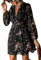CUPSHE Women's Floral Print Chiffon A-Line Mini Dress Long Peasant Sleeves Elastic Autumn Dress Black Ditsy L