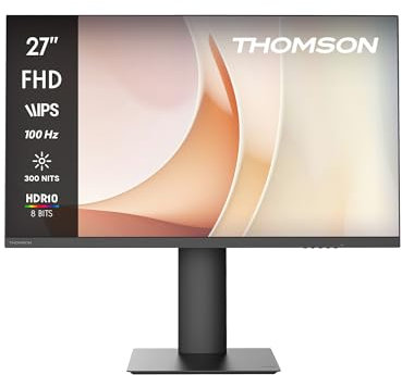 Thomson Monitor Business 27 pollici Full HD con fotocamera pop-up, pannello IPS 100Hz, alimentazione USB-C 65W, due altoparlanti, HDMI, nero, M27FB7C14V