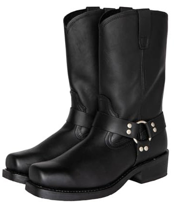 Stivali da Cowboy Occidentali da Uomo Pull-On Square-Toe in Pelle PU Stivali da Equitazione con Tacco Alto,Nero,46 EU