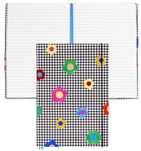 kate spade new york Take Note XL Notizbuch Journal, veganes Leder, Hardcover Journal, Tagebuch mit 168 linierten Seiten, 27,9 x 17,8 cm Schreibblock, Gingham-Garten