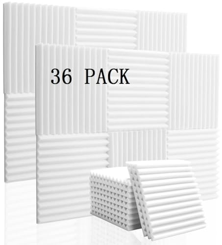 36 Stück Akustikschaumstoff Platten Schall Dämmung Noppenschaumstoff Schallabsorber Akkustik Schaumstoffmatte für Tonstudio Büro schaumstoffplatte weiß（30 x 30 x 2.5 cm）