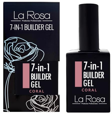 LaRosa 7-in-1 BUILDER GEL in a Bottle - CORAL - Strengthening Gel 15ml for Nail Extensions, Long-Lasting Top/Base Coat