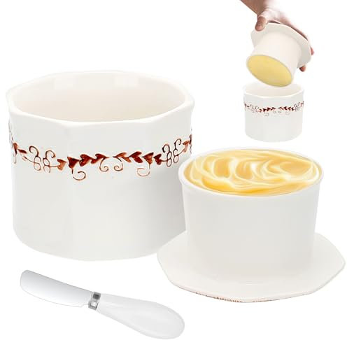 Mantequera de Cerámica, 11.7*8.6cm Porcelana para Mantequilla, Mantequera con Tapa, Mantequillera Francesa Vintage, para Guardar Mantequilla Fresca, Suave y lista para Comer