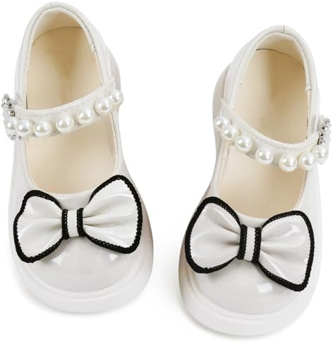 Happy Cherry Kleinkind Mädchen Mary Jane Flache Schuhe Weiß Abendschuhe Lackschuhe Schleife Prinzessin Schuhe Kommunionschuhe Schulschuhe 30 EU