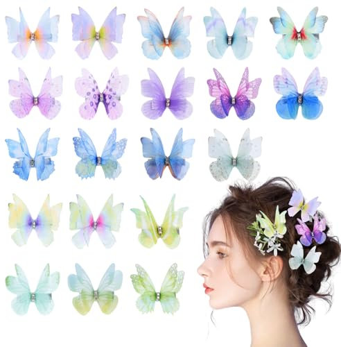 ZOCONE 40 Stück Schmetterling Haarspange Deko Schmetterlinge mit Clip 3D schmetterling klammern für Mädchen Damen Kinder Karneval Party (B)