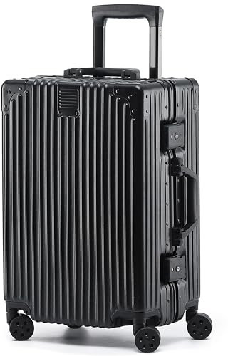 KOFA Geneva Handgepäck Koffer, 55cm Alu-Rahmen & Polycarbonat-Hartschale, Handgepäck Cabin Reisekoffer, Rollkoffer Spinner Carry-on mit 4 Rollen und doppelte TSA Schloss 35L (Schwarz)