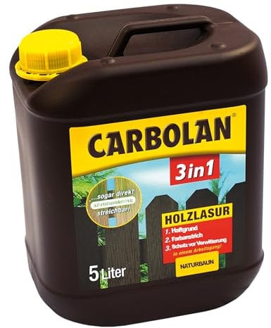 Carbolan 3in1 5L Naturbraun | Holzlasur | Holzschutz | Direkt auf unbehandeltem Holz streichbar