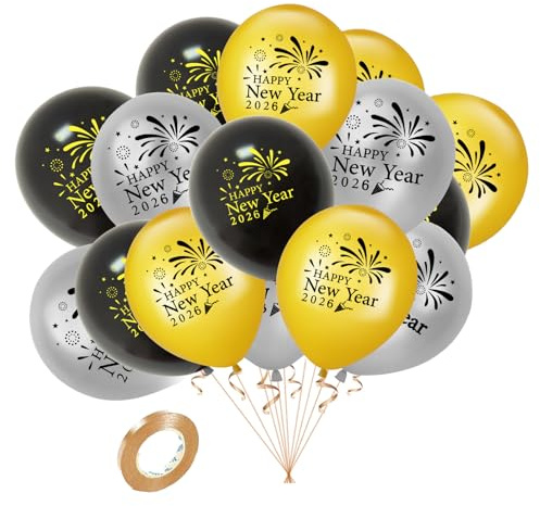 15Pcs 2026 Happy New Year Balloons,Happy New Year Decorations 2026,New Years Eve Party Decorations 2026 Latex Foil Balloons New Year's Decoration NYE Party Deco Supplies