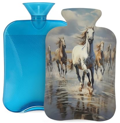Mexpekil Art Painting Running Horse Hot Water Bottle with Cover, 2L PVC Hot Water Bag for Pain Relief, Feet, Back, Warmth