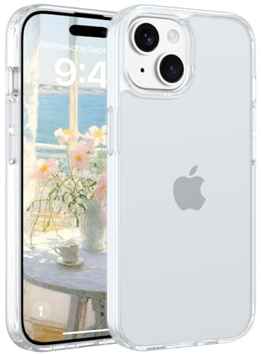 Andwing Hülle für iPhone 15 6,1 Zoll Transparent | Militärstandard FallSchutz Handyhülle,Mattierte Durchscheinende Rückseite Schutzhülle,Anti-Fingerabdruck Kratzfest Haltbar