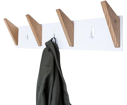 AE Günther® | Wandgarderobe Modern | Garderobenleiste aus Metall | Garderobenhaken Eiche | Weiß 60 cm (Weiß)