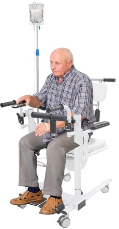 YNAADYH Hydraulischer Patientenlifter mit Stand, Patientenlift-Transfer-Rollstuhl, 100kg Weiß Kaltgewalzter Transferhilfen, 55x66x93cmTragbarer Höhenverstellbarer Aufzug Pflege 180 ° Split