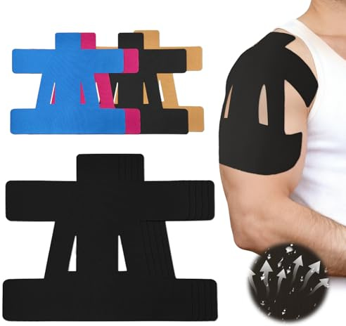 LiangMai 12 pezzi Nastro Kinesiologico Spalla pretagliato - Spalla Tape Kinesiologico precut kinesio tape, impermeabile nastro fisioterapico professionale dolore al spalla correzione posturale