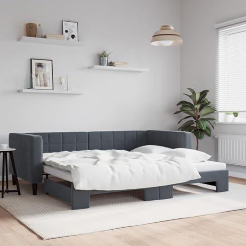 Refined Tagesbett Schlafsofa Bettsofa Gästebett für Schlafzimmer Wohnzimmer Sofa Bett Ausziehbett Ausziehbar Dunkelgrau 90x200 cm Samt