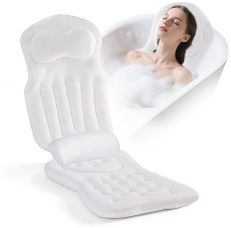 Badewannenkissen Ganzkörper Badekissen für Badewanne | Kissen Badewanne mit 192 Saugnäpfen, 4D Weiches Badekissen 133 x 40 cm, Durchdachte Kopfstütze Rutschfest und Bequem