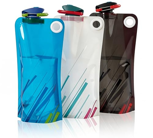 YCVSKY 1000 ML 3er-Pack Faltbare Trinkflaschen für Wandern & Reisen | Flexible Faltbare Flasche für Wandern Abenteuer Reisen