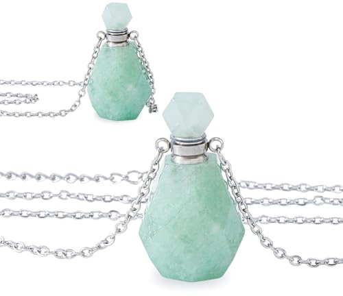 SUPERFINDINGS 2Pcs Perfume Bottle Necklace Essential Oil Diffuser Necklace Natural Crystal Perfume Bottle Pendant with 304 Stainless Steel Chain Gemstone Vial Pendant for Woman Men