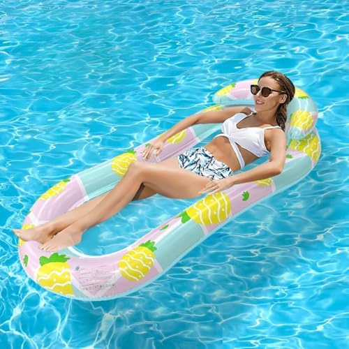 Aufblasbarer Wasserhängematte Pool Hängematte mit Kopfteil Badehängematte Wasser Luftmatratze mit Netz für Erwachsene; Für Sommerpool, Strand, See & Partys (Ananas)