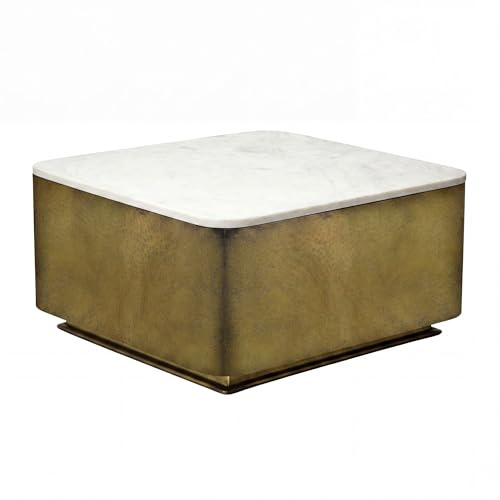 FineBuy Couchtisch Metall mit weißer Marmor Tischplatte 60cm quadratisch - Moderner Wohnzimmertisch - Design Sofatisch - Loungetisch Kubus - Edler Beistelltisch Handmade