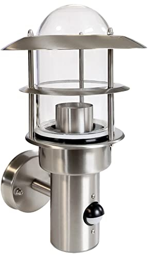 max K O M F O R T Außenwandleuchte IP44 mit Bewegungsmelder & E27-Fassung – Wandlampe Edelstahl Glas für Eingangsbereich, Terrasse & Haus 251B1