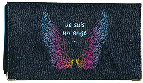 Syl'la Porte chéquier Porte Carte, en Cuir Noir pour Femme Je suis Un Ange