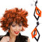Amakando Rhombus Damenohrringe - Schwarz-Orange - Modeschmuck Ohrstecker Schmuck Ohrclips 80s Ohrschmuck Neon Kostüm Zubehör Damen 80er Jahre Ohrringe