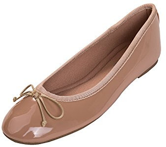 Feversole Women's Macaroon Colorful Memory Foam Cushion Ballet Flat Pumps Patent Nude